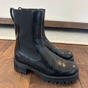 Zara Black Leather Chunky Ankle Boots
